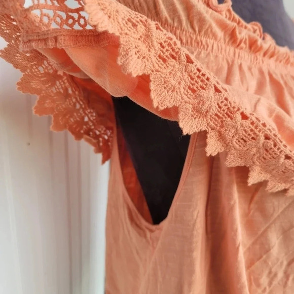 American Rag Cie Women Tank Top Blouse Off The Shoulder Lace Ruffle Orange Sz M - Picture 7 of 10